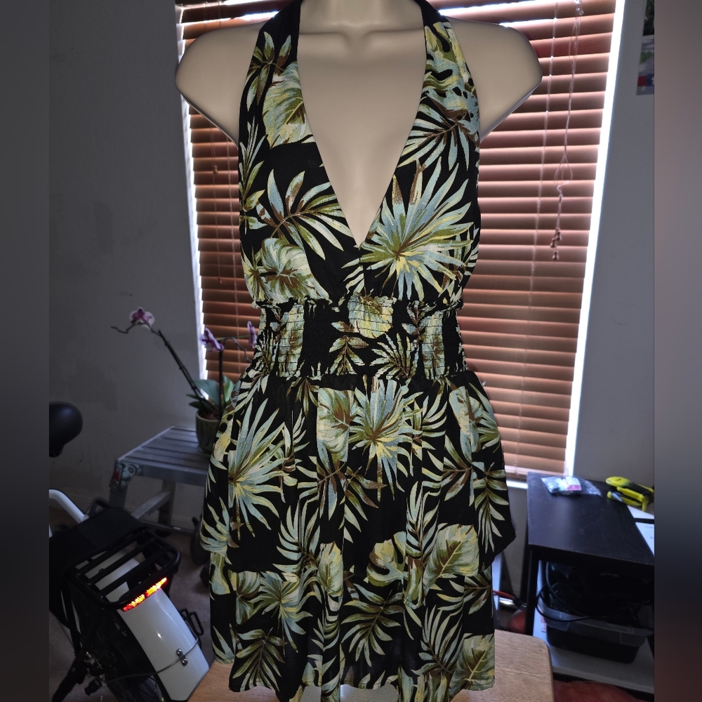 Tropical Backless Halter Dress